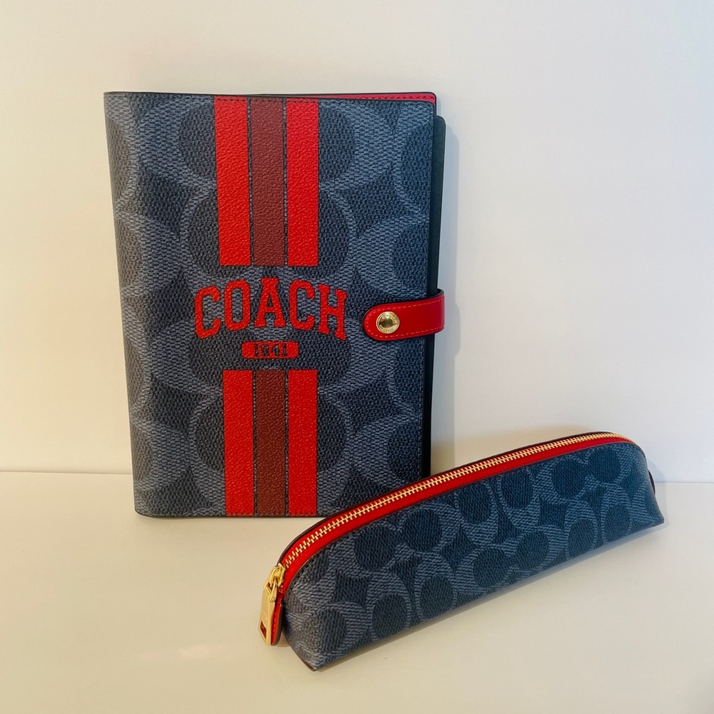 NWT Coach! BUNDLE Notebook and pencil in signature canvas With Coach Graphic